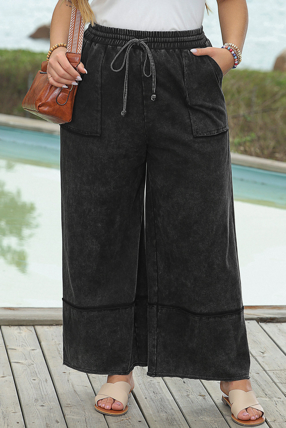 Black Plus Mineral Wash Exposed Seam Wide Gaming Pants