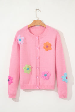 Cardigan Pink buttoned with floral pattern *