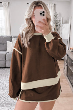 Coffee -colored coat -colored sweater set *