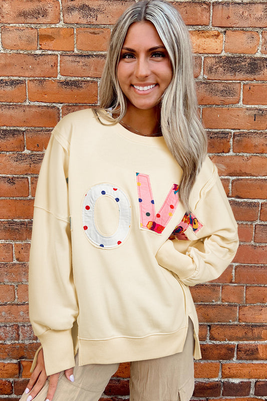 Sweat-shirt oversize graphique LOVE PATCH abricot