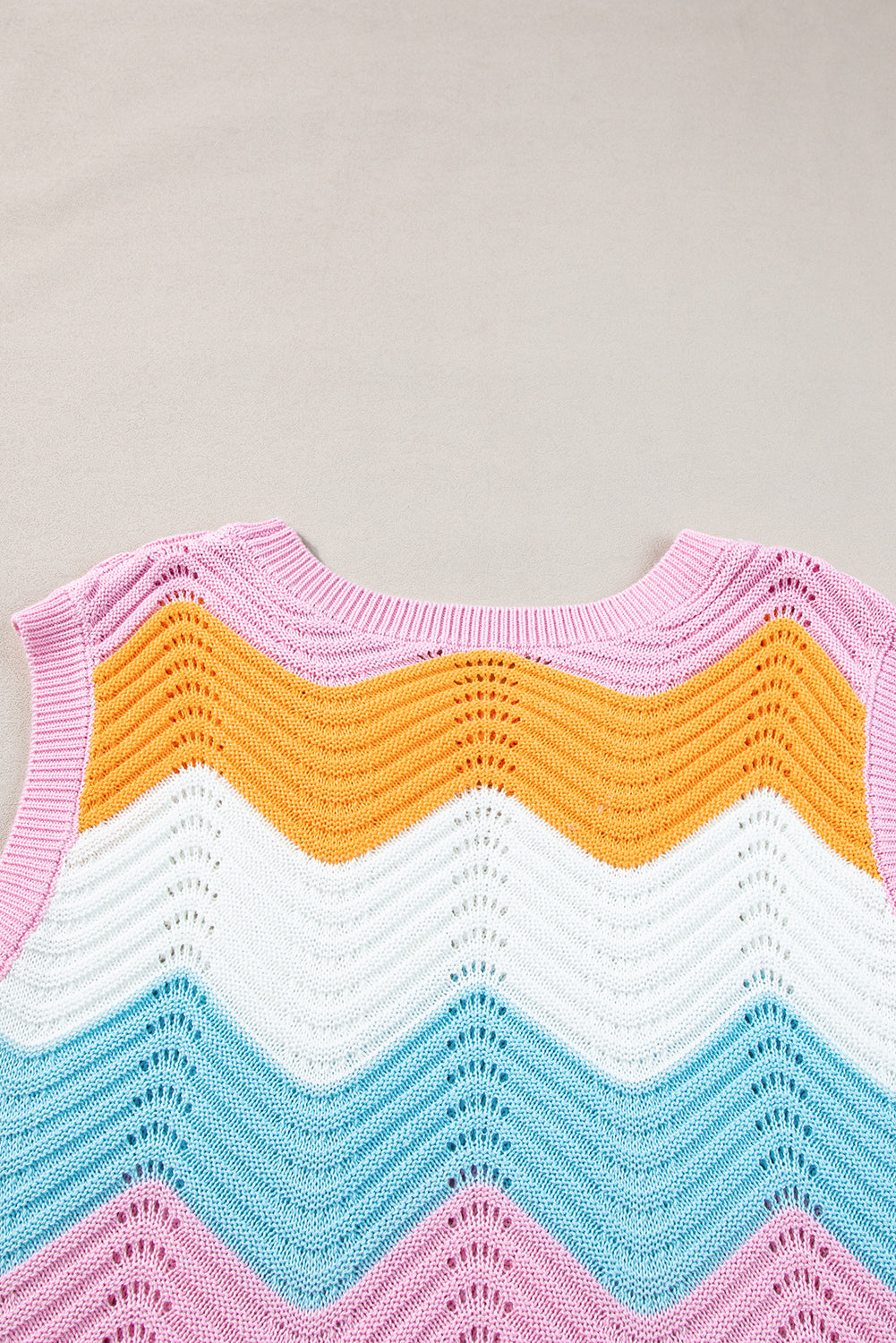 Multicolour Striped Colorblock Scalloped Hem Knitted Vest