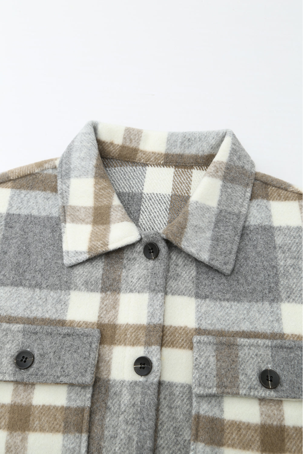 Women's jacket with pocket in brown plaid print