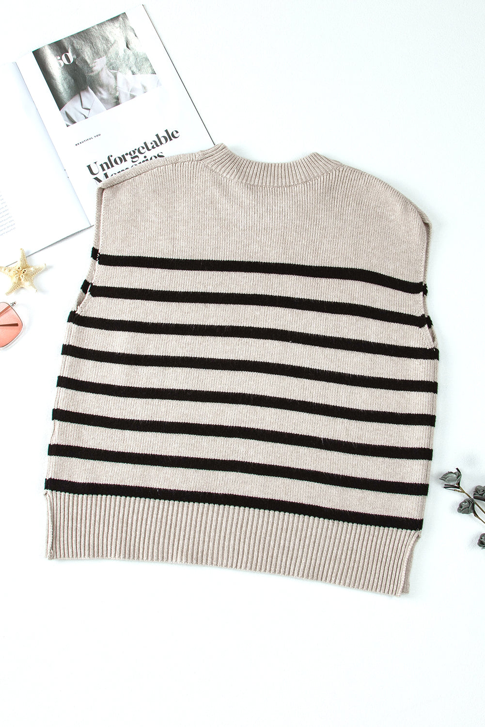 Apricot Stripe Boxy Knitted Round Neck Sweater Tank