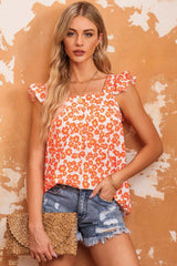 Débardeur orange à volants et col carré à imprimé floral-A WOMAN WE LOVE