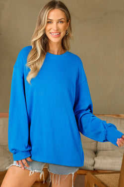 Basic Long Sleeve Drop Shoulder Sweatshirt in Solid Sky Blue