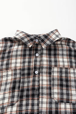 Oversize black shirt checkered and pockets