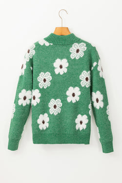 Pull vert à motif floral et demi-zip *