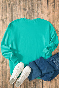 Aruba Blue Solid Crew Neck Sweatshirt with High Low Hem