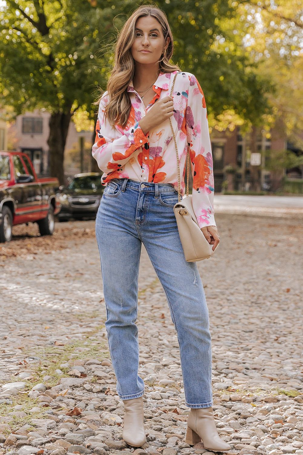 Camicia a bottiglia a maniche lunghe con stampa a astratto multicolore