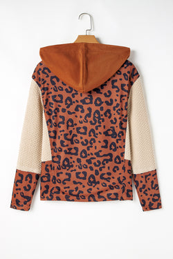 Léopard hoodie in brown textured knitting