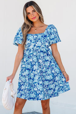 Vestido corto Babydoll azul con flores *