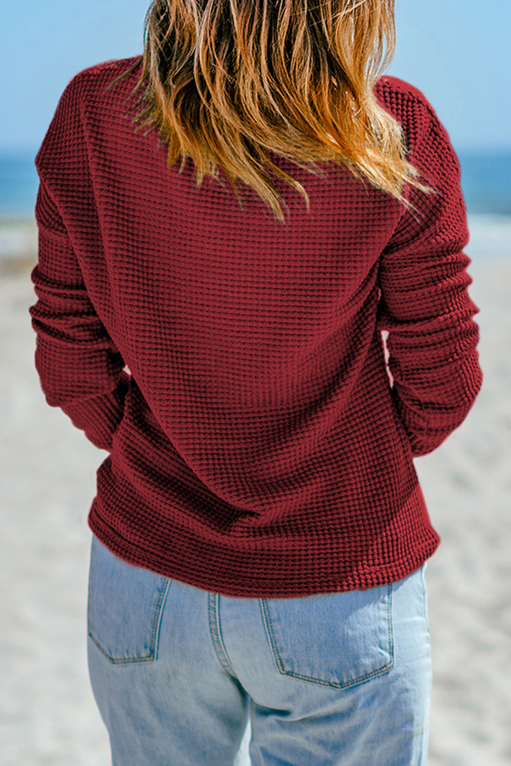 Haut à manches longues en tricot gaufré rouge vif