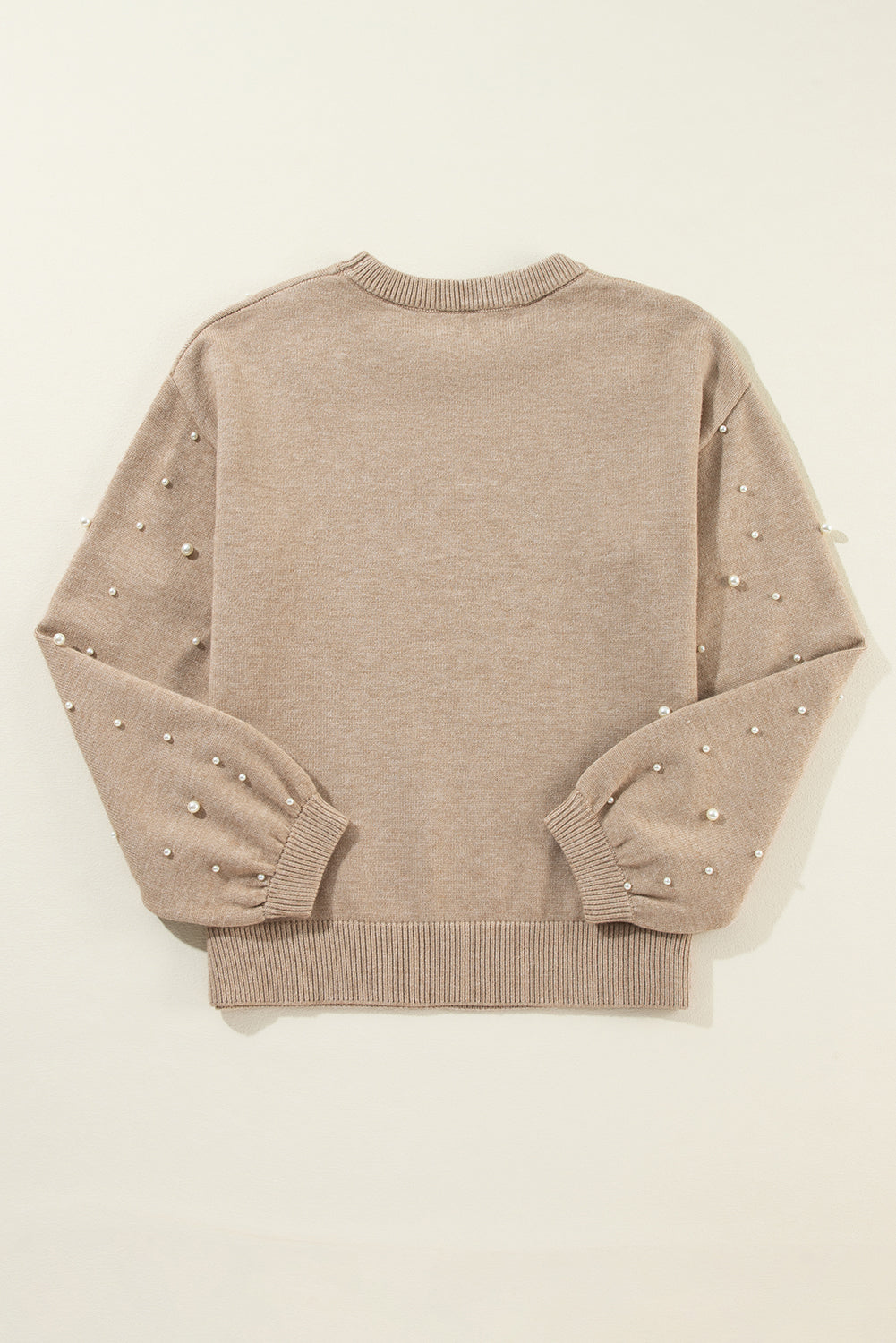 Smoke gray crew neck sweater with beaded dropped shoulders