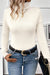 Beige fleece lined turtleneck knit sweater