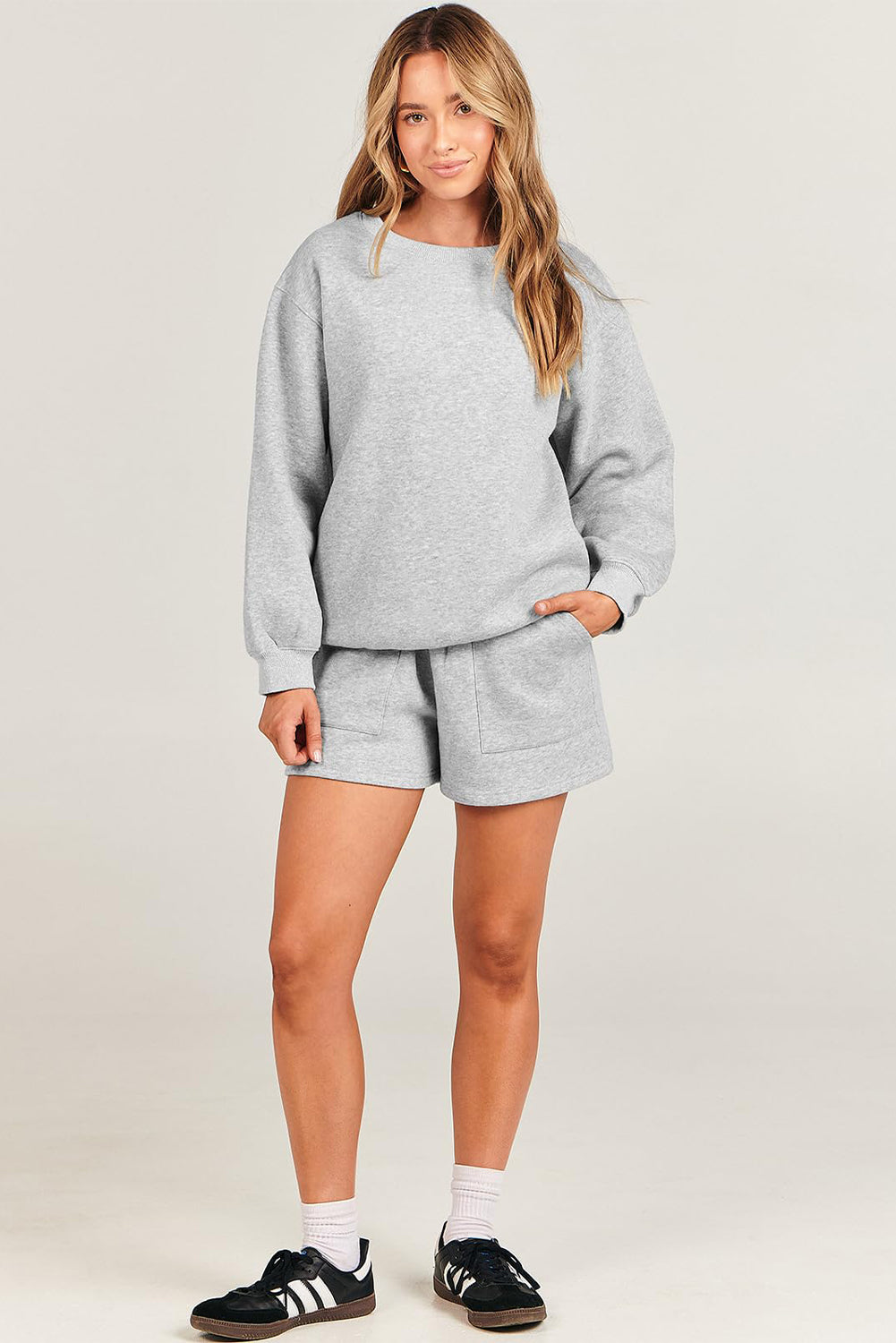 2-piece set plain light gray sweatshirt and shorts