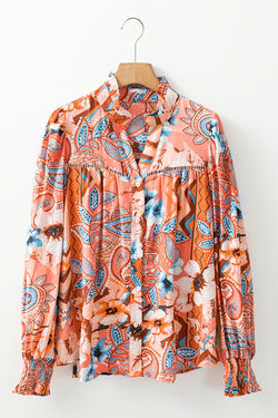 Large shirt buttoned with frowned and orange floral print