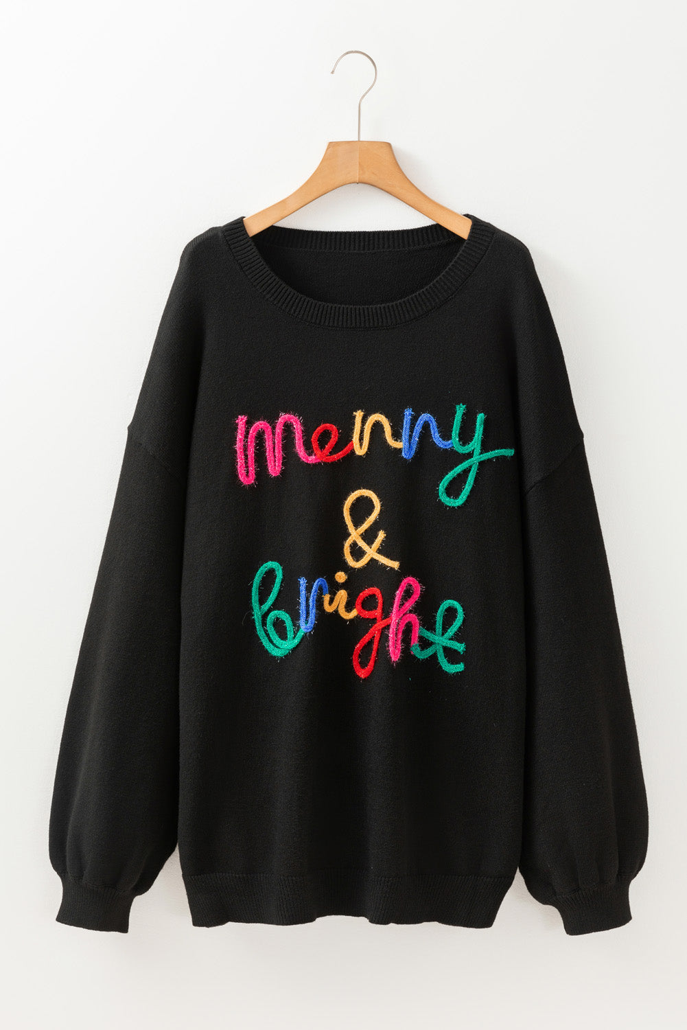 Pull noir Tinsel Merry & Bright à col rond grande taille