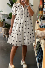 White Babydoll dress with polka dots and sleeve collar *