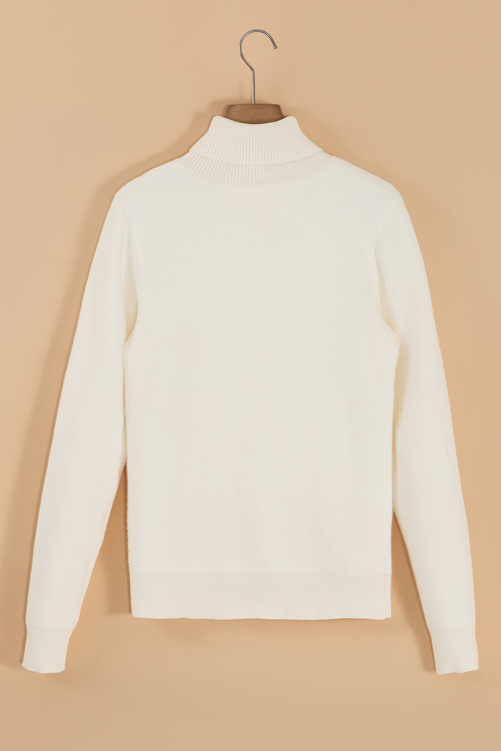 Beige fleece lined turtleneck knit sweater