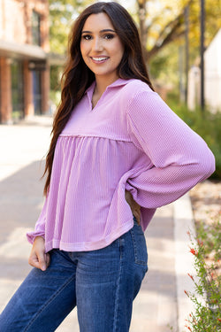 Babydoll blouse in V -neck and Phalaenopsis bubbles sleeves