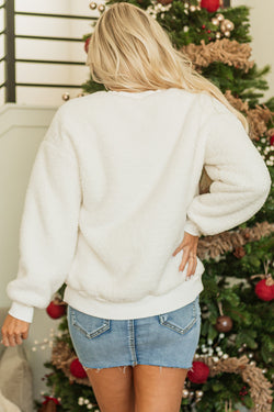 MERRY & Bright Christmas White Chenille Graphic Sherpa Sweatshirt