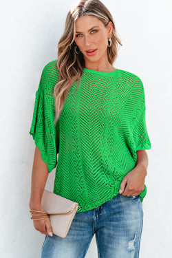 High green with short sleeves in tiptaining knitting and scalloped edge