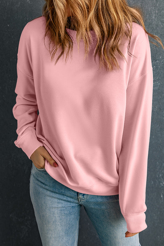 Sweat-shirt rose uni classique à col rond