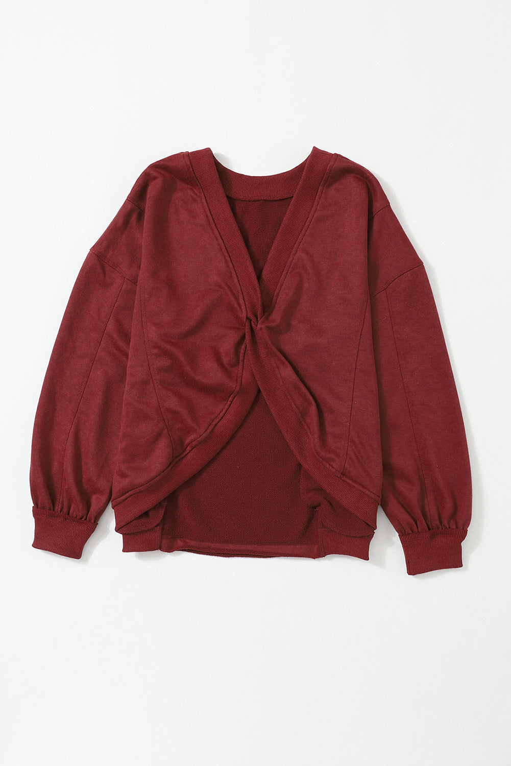 Sweat-shirt oversize torsadé avec dos ouvert et coutures exposées rouge vif