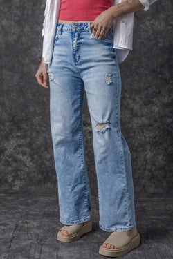 Light blue right jeans High waist aged effect