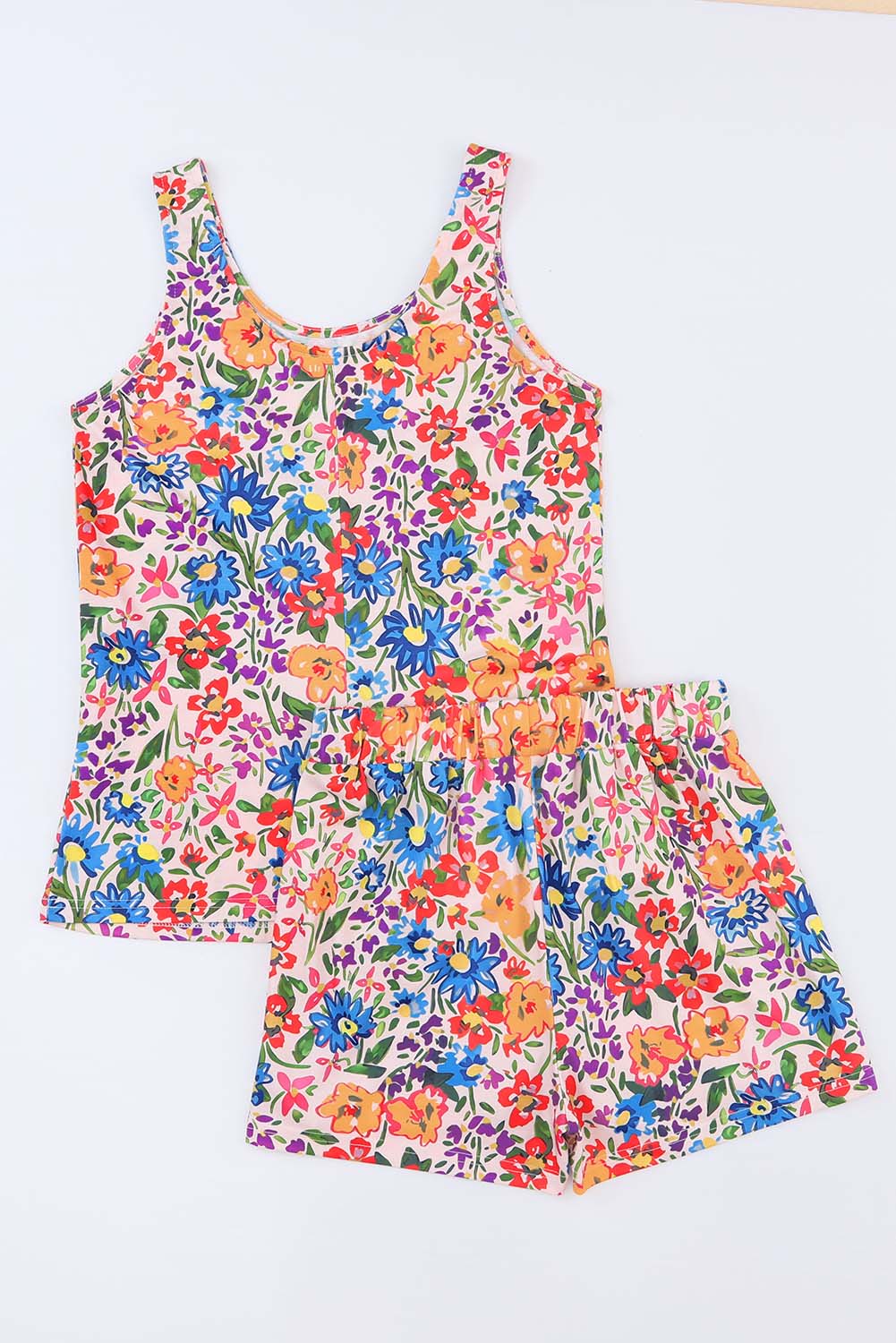 Multicolor -Blumendruck -Tank und Shorts Lounge Set