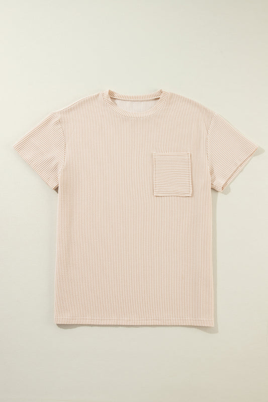 Beige Corded Knit Pocketed Loose Fit T Shirt