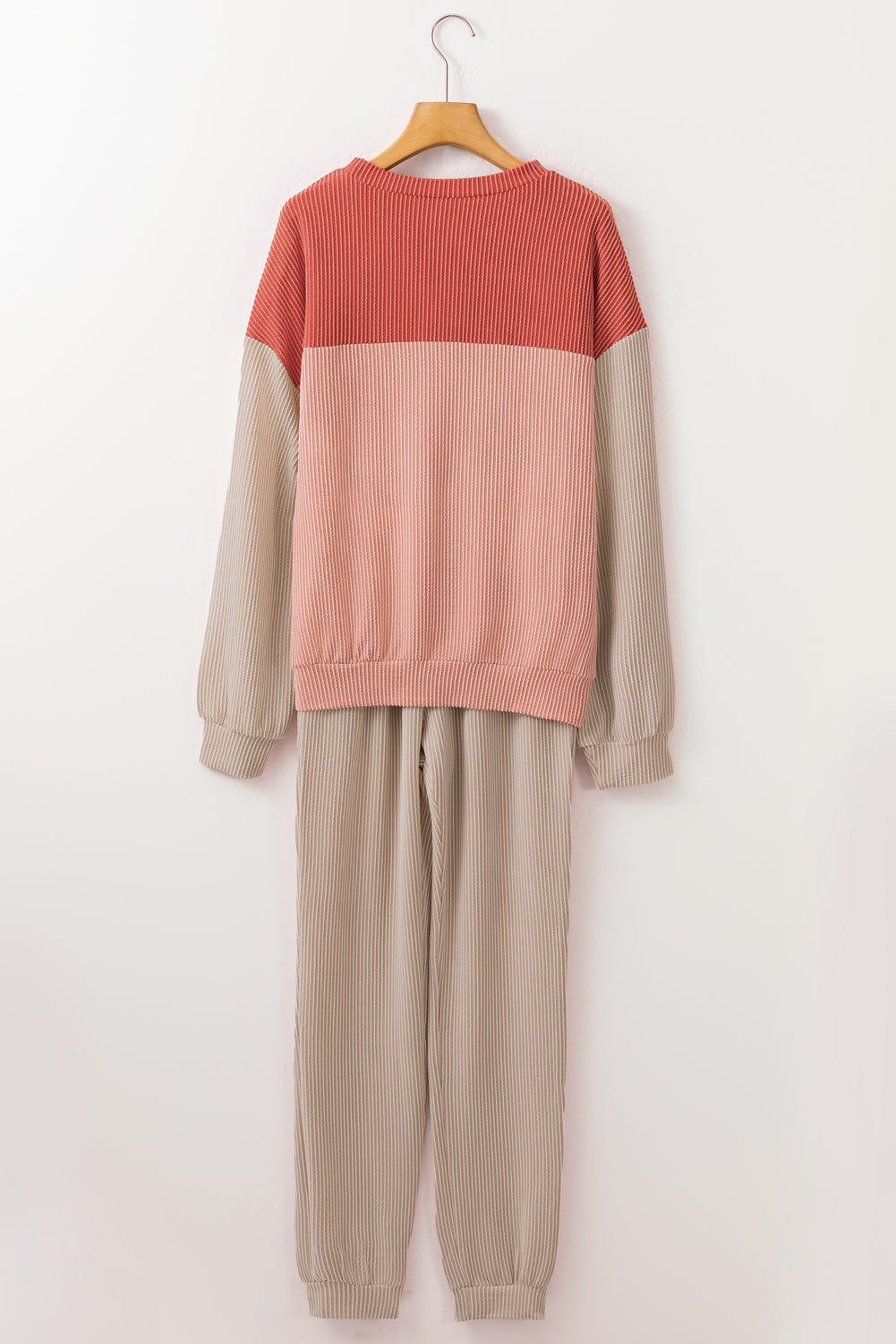 Fiery Red Corded 2pcs Colorblock Pullover and Pants Outfit