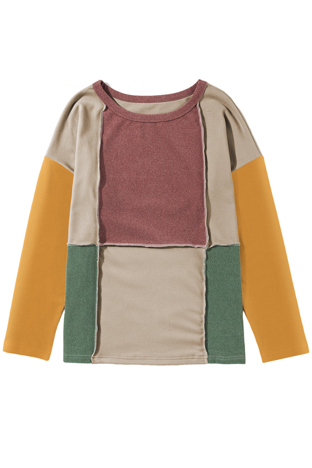 Haut à manches longues en tricot color block beige français clair à coutures apparentes