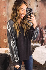Black long sleeve top with western print patch