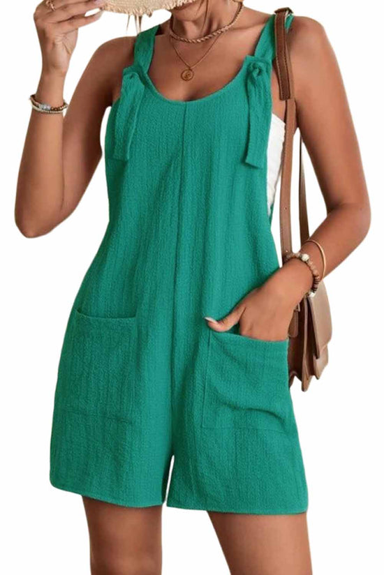 Textured romper with pockets and adjustable straps