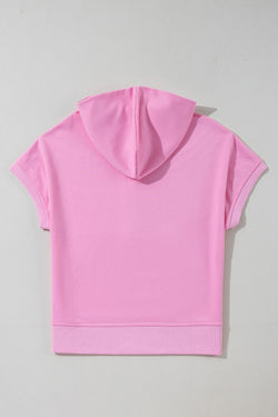 Short-sleeved hoodie with kangaroo pocket and semi-brightness