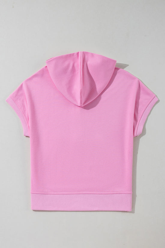 Short-sleeved hoodie with kangaroo pocket and semi-brightness