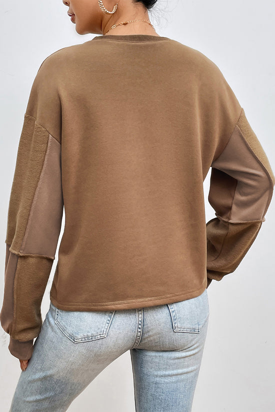 Plain Coffee Sweatshirt with Visible Seams