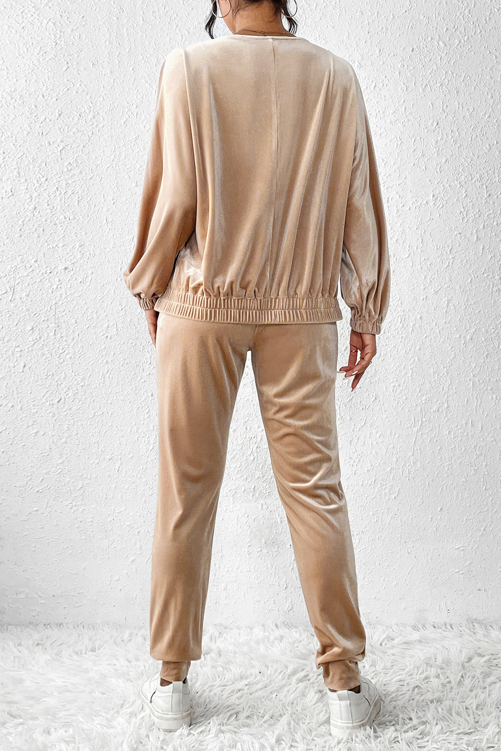 Parchment Velvet Zip-Up Top and Joggers Two-Piece Set