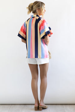 Multicolored buttoned shirt with stripes and puffy sleeves