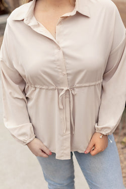 Chemise tunique nouée à manches bouffantes beige français clair de grande taille