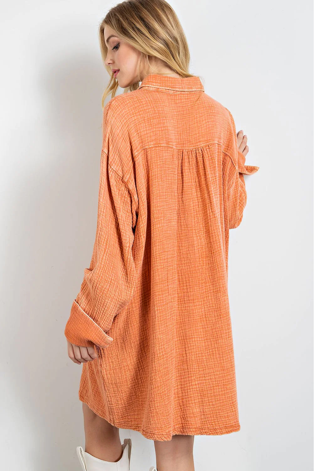 Robe de chemise surdimensionnée de poche à double poitrine orange