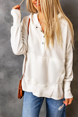 White Henley hoodie with bat pockets and sleeves