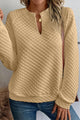 Khaki long-sleeved quilted top with split collar