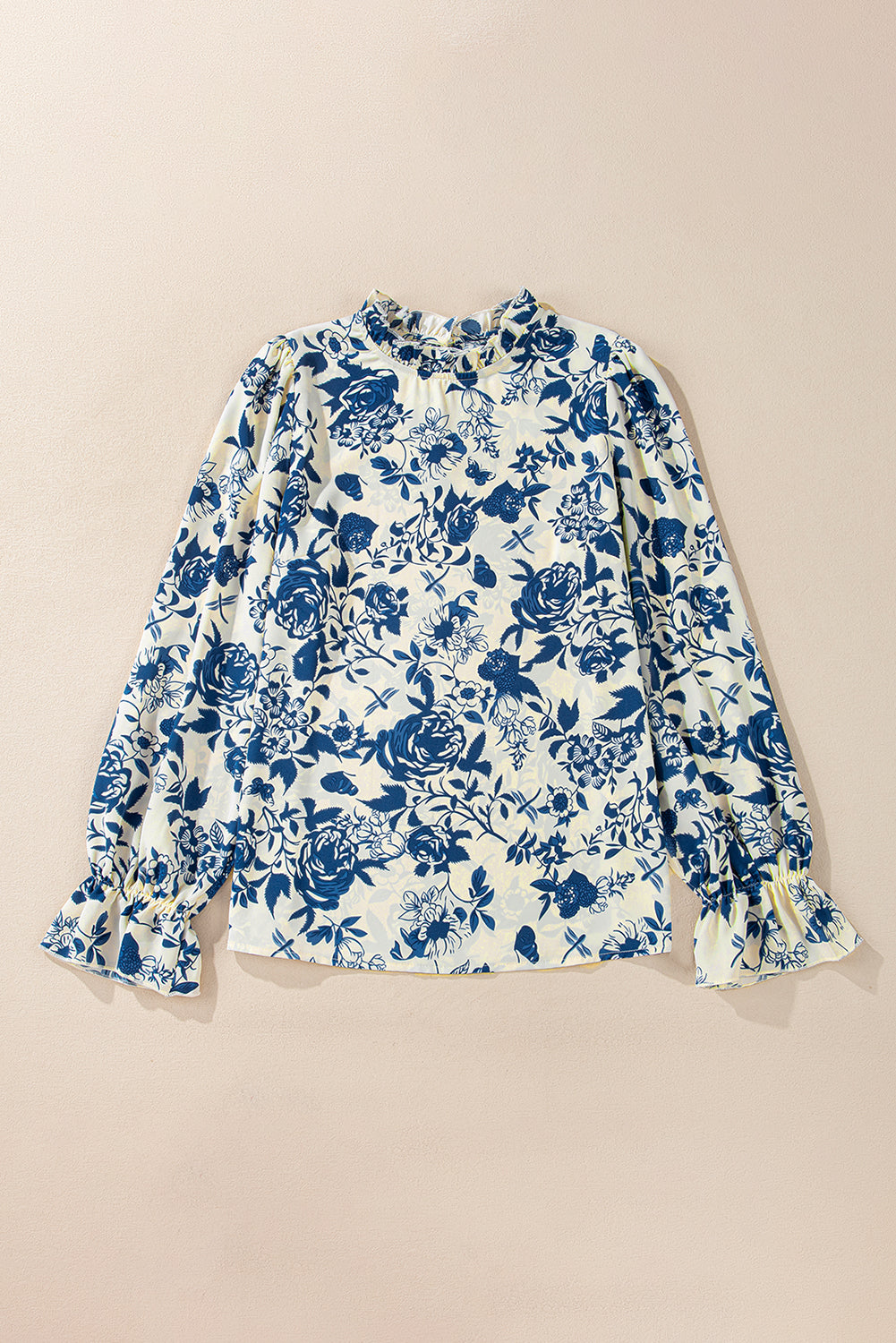 Blusa trasera de manga de flujo de estampado floral azul cielo blusa trasera