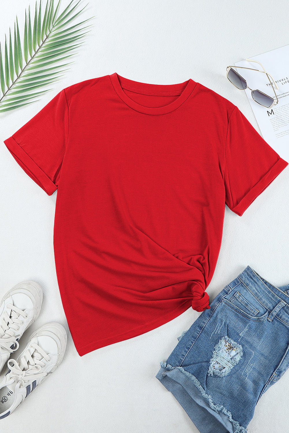 Camiseta roja de color rojo sin redondo