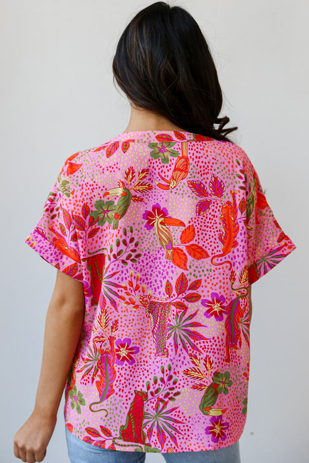 Rose Jungle Floral Stampa di tacca V Neck Blome