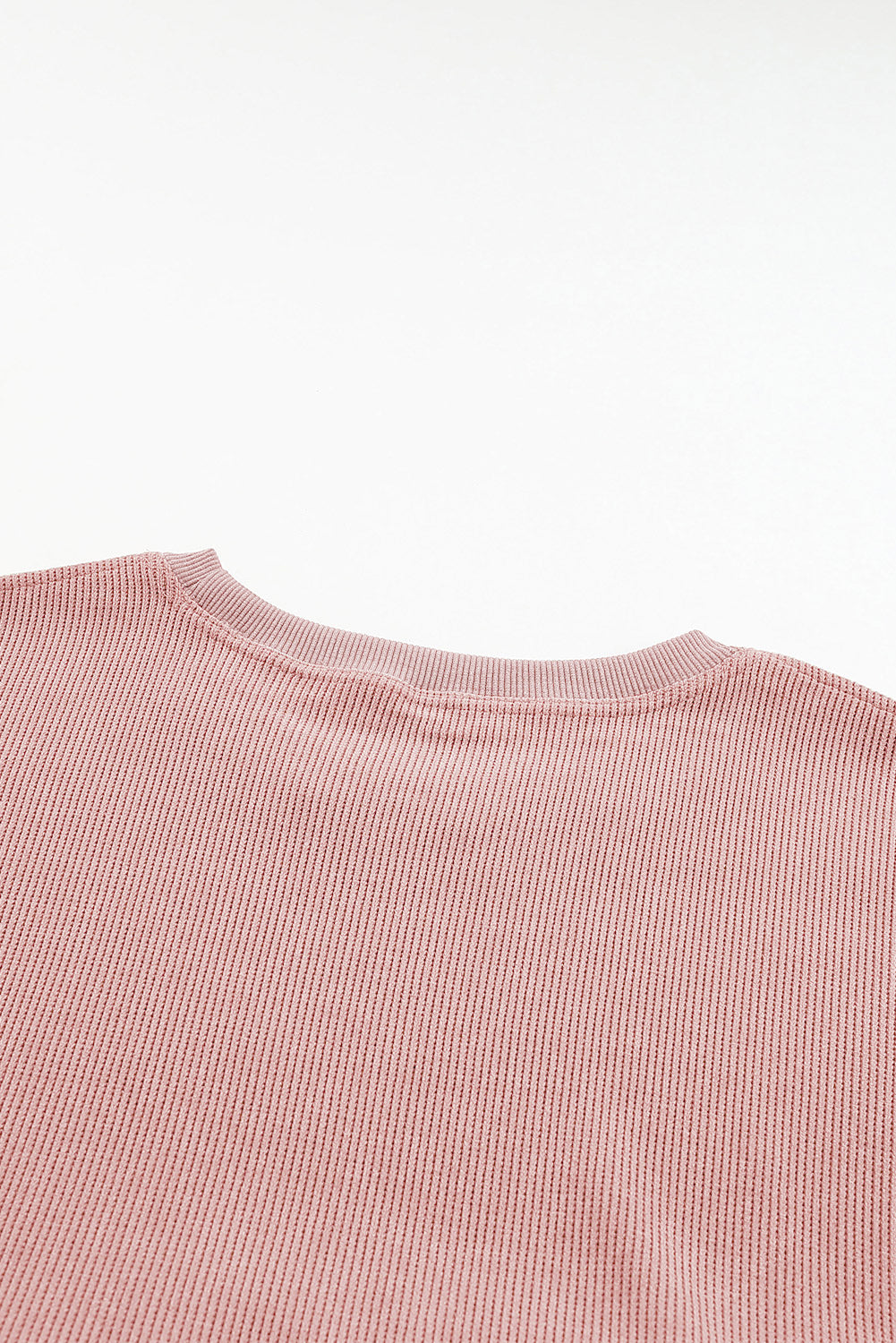 Pink Plus Size Corded Round Neck Sweatshirt