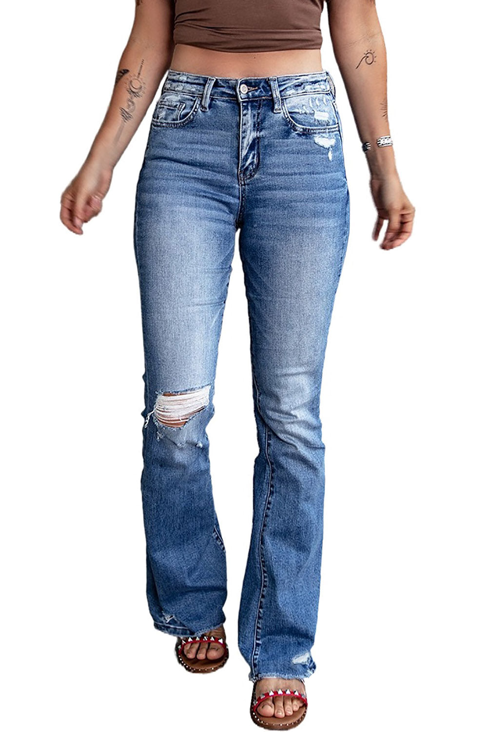 Jeans de bengala angustiados azules