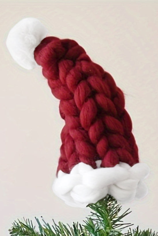 Chapeau de Noël tricoté épais avec blocs de couleurs Dahlia rouge et décor de pompons